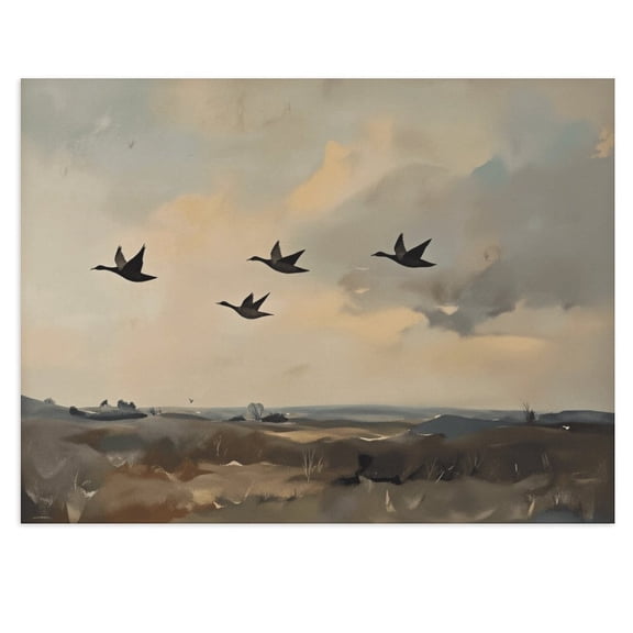 Potopok Rustic Flying Ducks Vintage Countryside Canvas Wall Art, Birds Landscape Decor for Living Room Bedroom, 16x12 Inch
