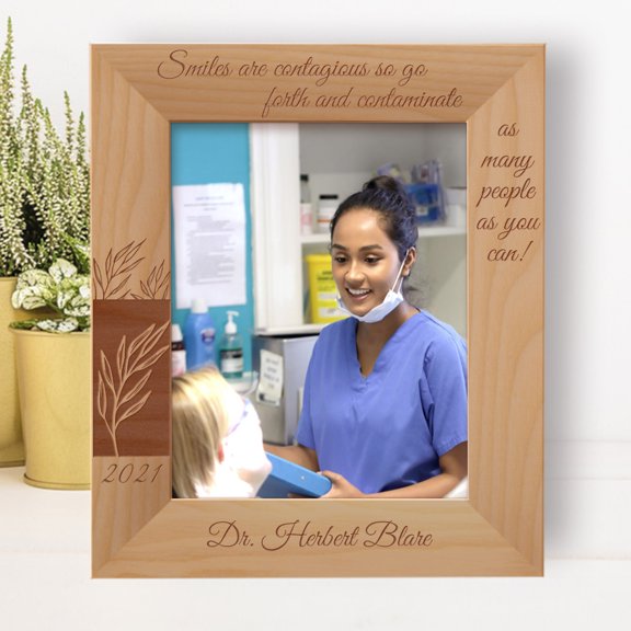 Smiles Are Contagious So Go Forth And Contaminate As Many People As You Can Personalized Wooden Frame 8" x 10" Brown (Vertical)