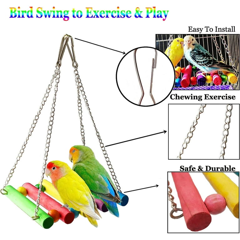 6 Pcs Bird Toys Parakeet Toys Dinosam Colorful Parrot Toy for Small Parakeets Cockatiels Conures Finches Swing Chewing Hanging Bell Cage Hammock Toy