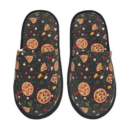 Balery Pizzas Mushrooms Slient Indoor Furry Fleece Comfort House Shoes Soft Non-Slip Home Shoes Cotton slippers House Slippers-- Medium