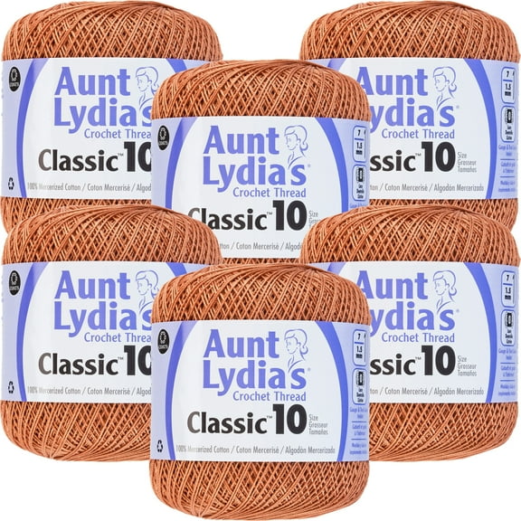 Aunt Lydia's Classic Crochet Thread Size 10-Copper Mist, Multipack Of 6