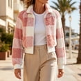 thumbnail image 7 of SZJXBUY Women's Lightweight Athletic Jacket Plus Size Cozy Plaid Collared Zip Up Cropped Jackets Casual Winter Warm Long Sleeve Coats Outerwear Pink,XXXXXL, 7 of 7