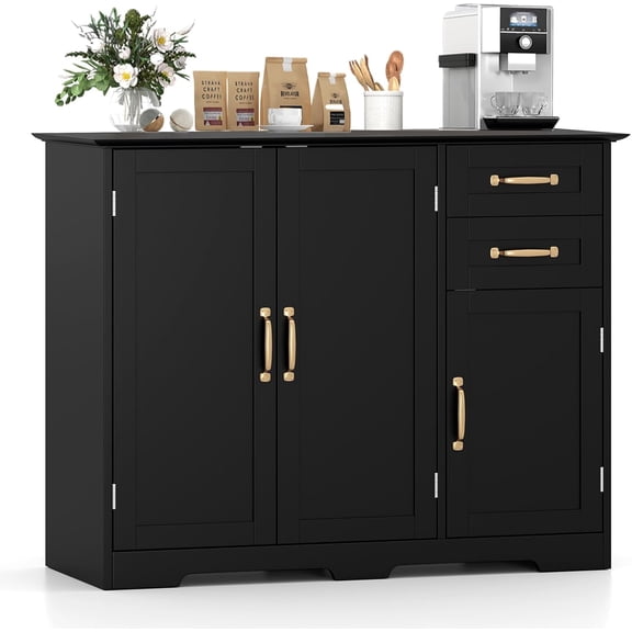 Kitchen Buffet Cabinet, Modern Sideboard with Drawers & Adjustable Shelves, Wooden Credenzas for Living Room, 40" Console Cabinet for Dining Room, Coffee Bar, Entryway (Black)