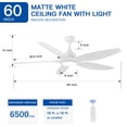 thumbnail image 6 of Wellspeed 60 in Modern Ceiling Fan with Light, Quite Reversible DC Motor and Remote Control, 5 Blades Large Matte White for Bedroom,Patio., 6 of 15