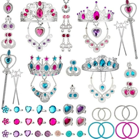Haooryx Princess Pretend Jewelry Set for Dress Up Party Jewelry Accessories, 66Pcs