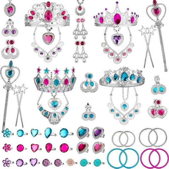 Haooryx Princess Pretend Jewelry Set for Dress Up Party Jewelry Accessories, 66Pcs