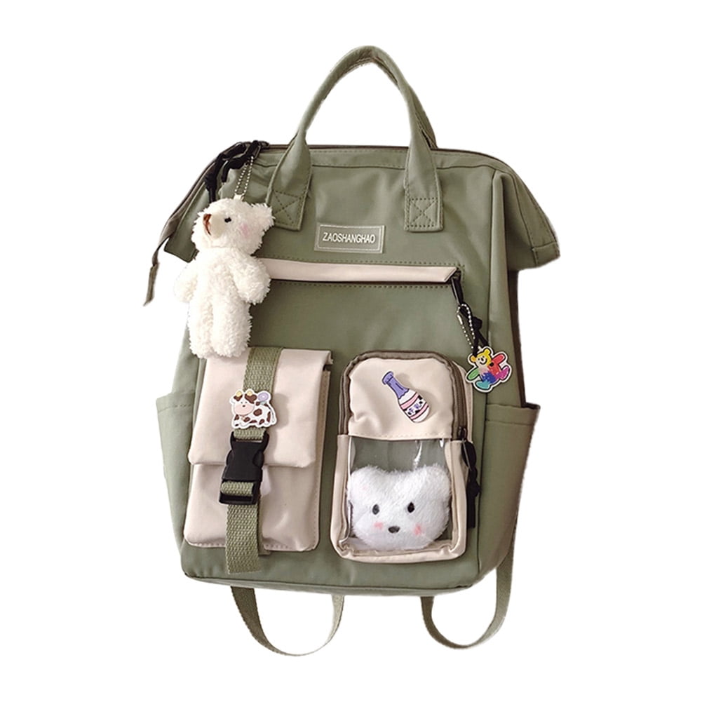 Kingzram Kawaii School Backpack, Cute Nylon Backpacks with Bear Plush