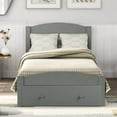 thumbnail image 6 of Twin Bed Frame with Storage Drawer, UHOMEPRO Solid Pine Wood Bed Frame with Headboard and Footboard, Modern Bed Furniture for Bedroom, Holds 275 lb, No Box Spring Needed, Gray, 6 of 12