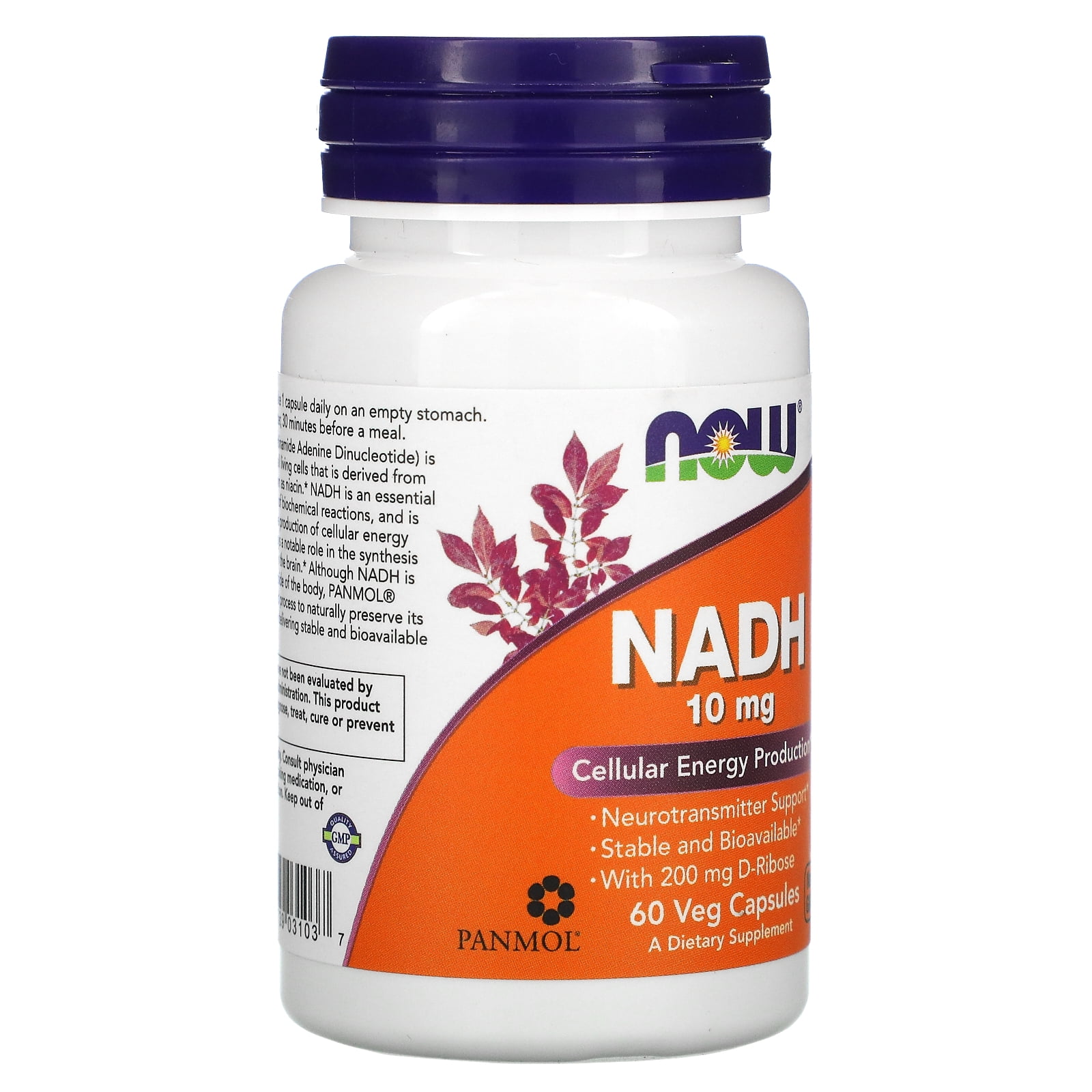 NOW Supplements, NADH (Reduced Nicotinamide Adenine Dinucleotide) 10 mg with 200 mg D-Ribose, 60 Veg Capsules