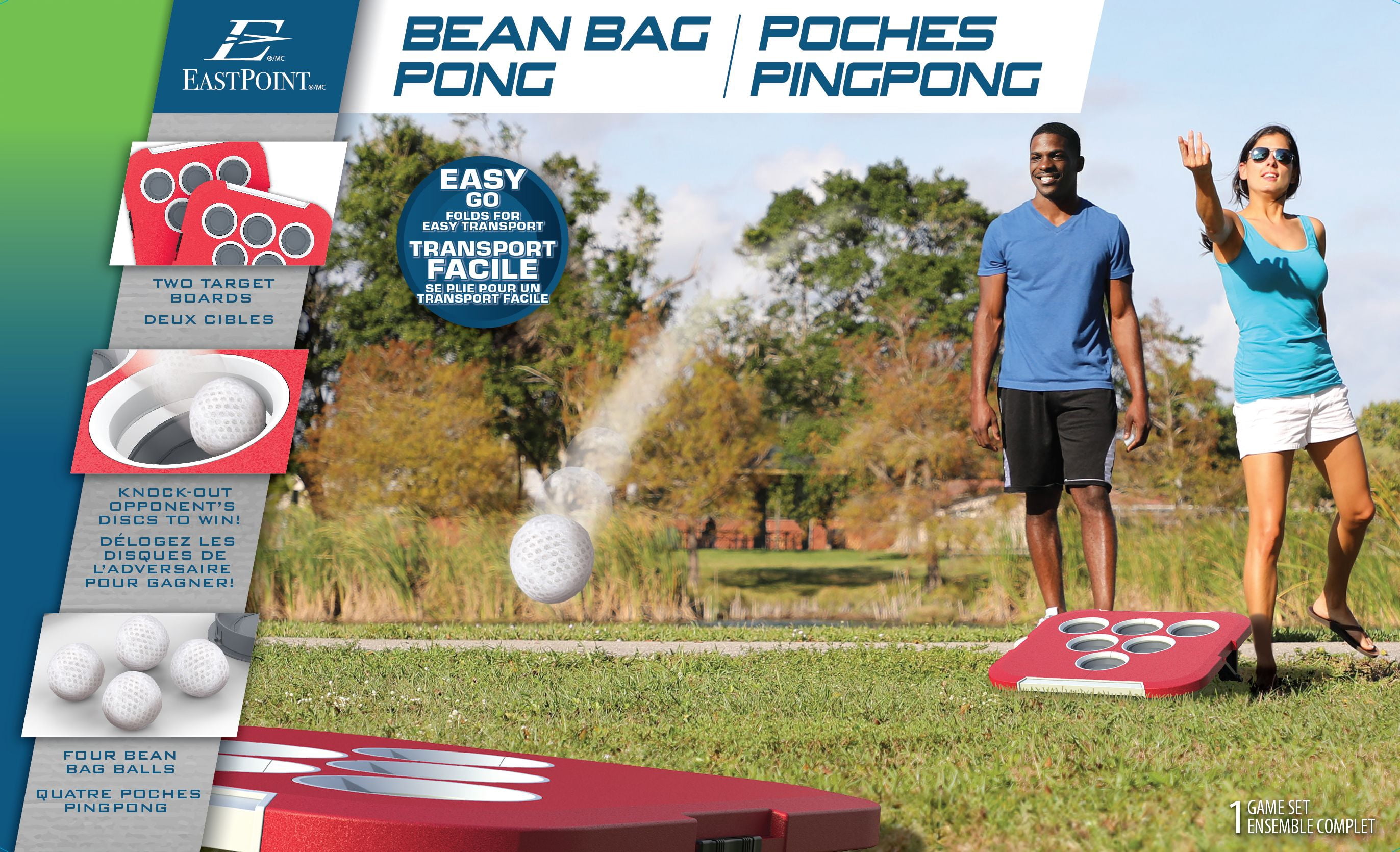 EastPoint Sports Bean Bag Pong Cornhole Game, Includes 2 Bean Bag Pong Targets, 4 Bean Bag Balls, 12 Discs, and Set of Game Rules