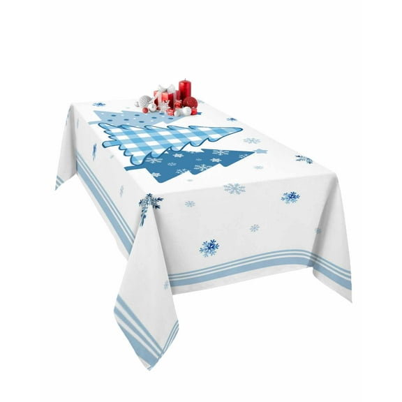 Rectangle Tablecloth 60 x 120 Inches Winter Blue Watercolor Christmas Trees Snowflakes Waterproof & Stain Resistance Table Cloth Decorative Fabric Table Cover for Dinning/Party/Buffet/Banquet