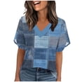 thumbnail image 2 of T-Shirt for Women Geometric Vertical Stripe V Neck Short Sleeve Loose Fit Modern Graphic Casual Fashion Tee Top, 2 of 5