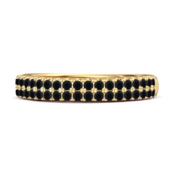 Half Eternity Band 0.80 Cts Black Spinel Dual Line Women Valentines Day Gifts Ring 925 Sterling Silver Gold Vermeil