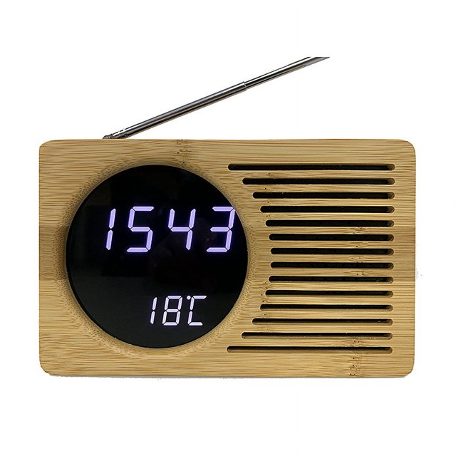 Reloj LED de bambú, radio FM, despertador electrónico, pantalla de temperatura