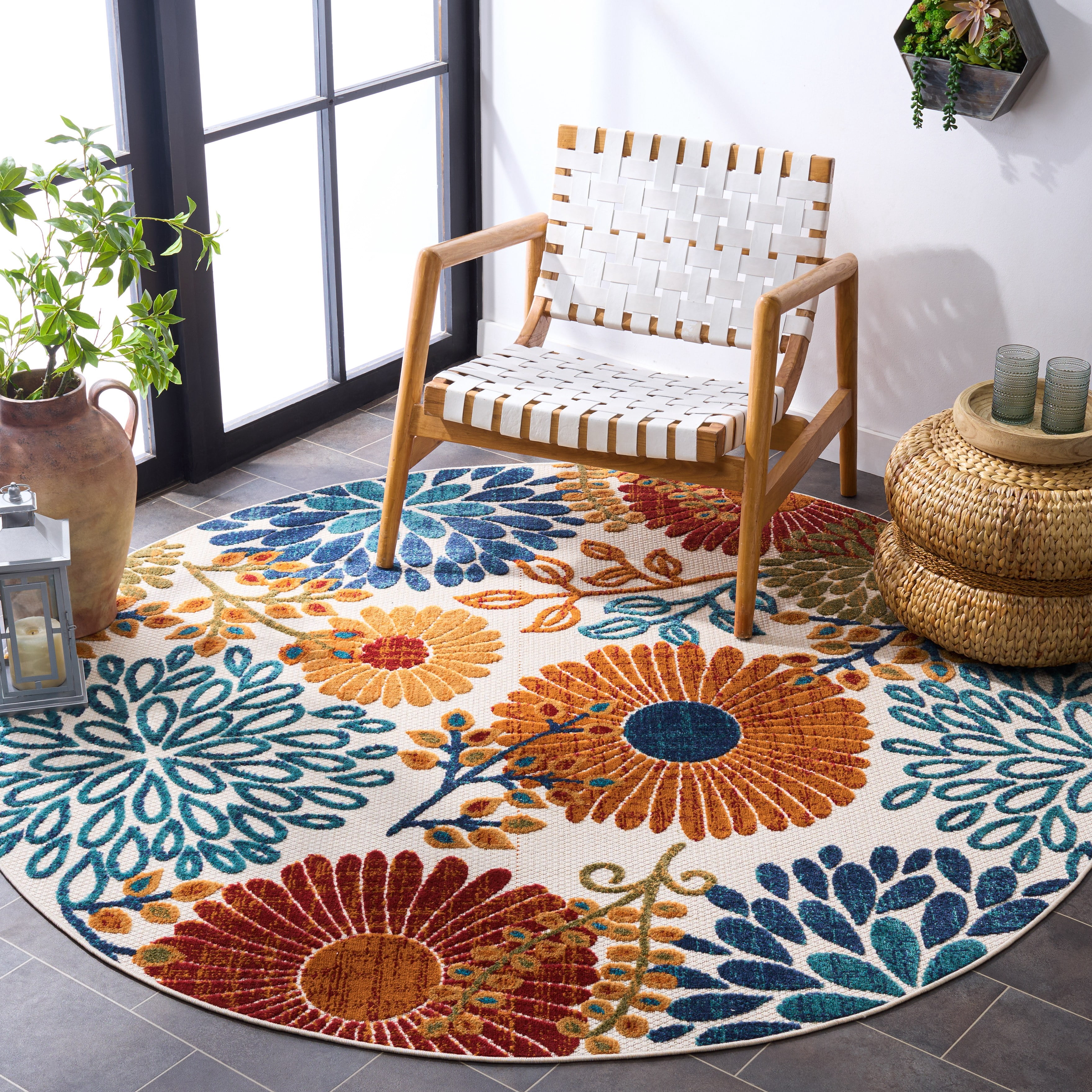 SAFAVIEH Cabana Garnet Cream/Red 4'X6' Area Rug, Cream/Red, 8' Round