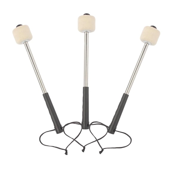 3pieces Bass Drum Mallets Drum Stick with Wool Felt Head Stainless Hand Grip