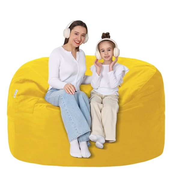 Hersunpl 4' Bean Bag Chair - BeanBag Chairs for Adults, Living Room Furniture Sofa with Soft Micro Fiber Cover for Bedroom -Mustard