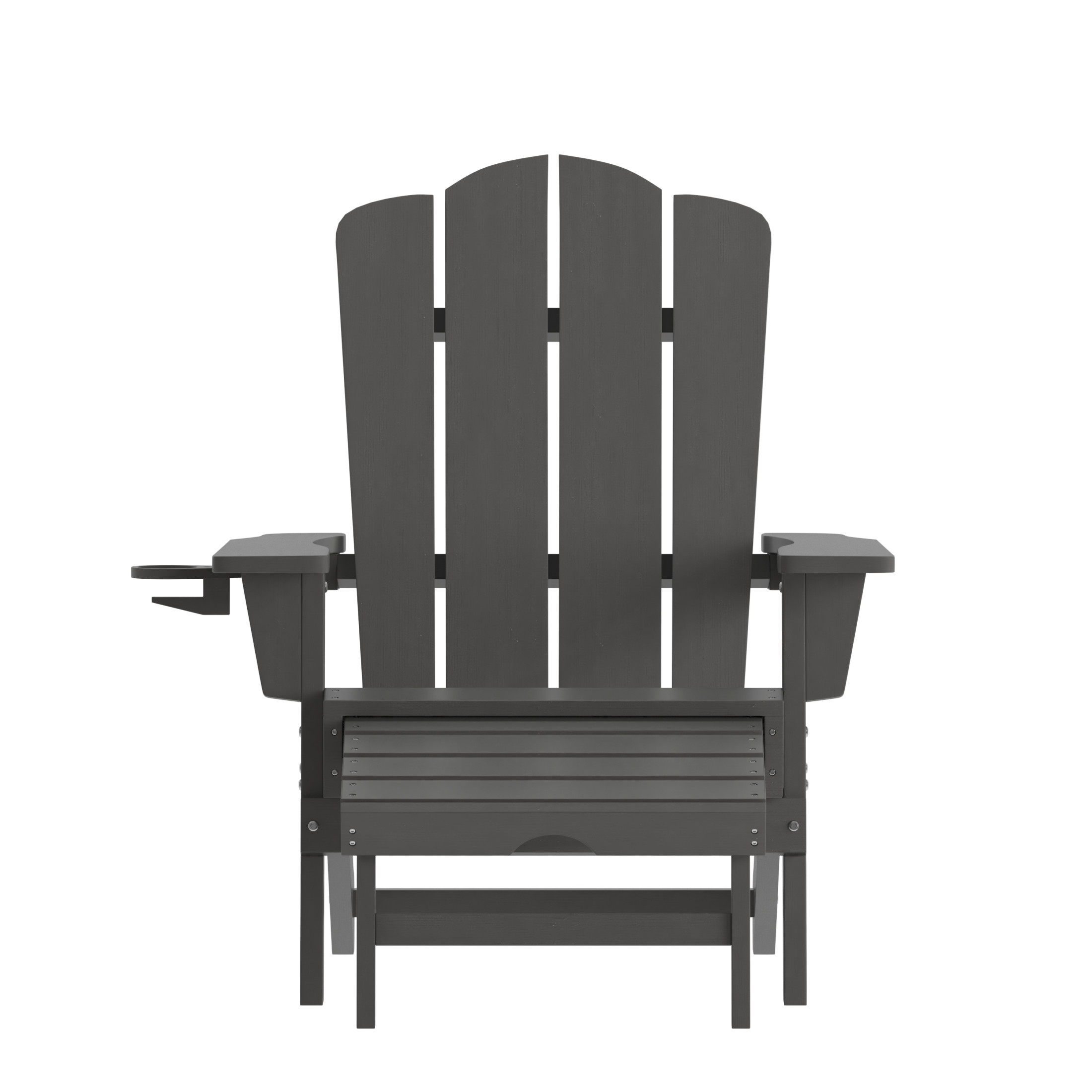 BizChair HDPE Adirondack Chair with Cup Holder and Pull Out Ottoman, All-Weather HDPE Indoor/Outdoor Lounge Chair in Gray, Set of 2