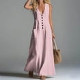 thumbnail image 5 of Qzwdhjm Women's Linen Dress Sleeveless V Neck Maxi Dresses Striped Aline Casual Summer Dress for Beach Party with Pockets, 5 of 7