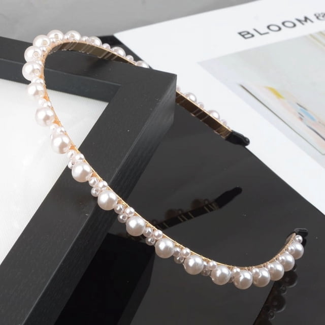 Paquete de 5 diademas de perlas, diademas de perlas artificiales blancas con diamantes de imitación, accesorios para el pelo de novia, fiesta, boda, para mujeres y niñas