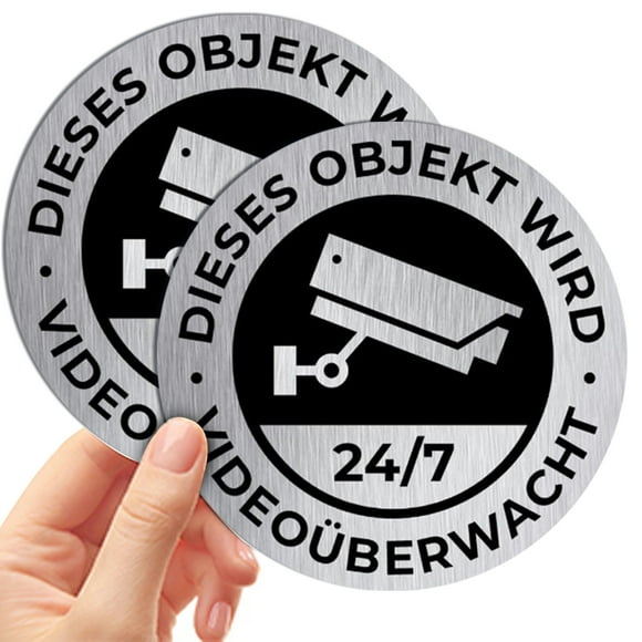 Warning sign camera warning video surveillance sign, ideal for camera dummy - aluminum sign - aluminum composite warning notice for inside and outside (2 pieces 7.5 cm)