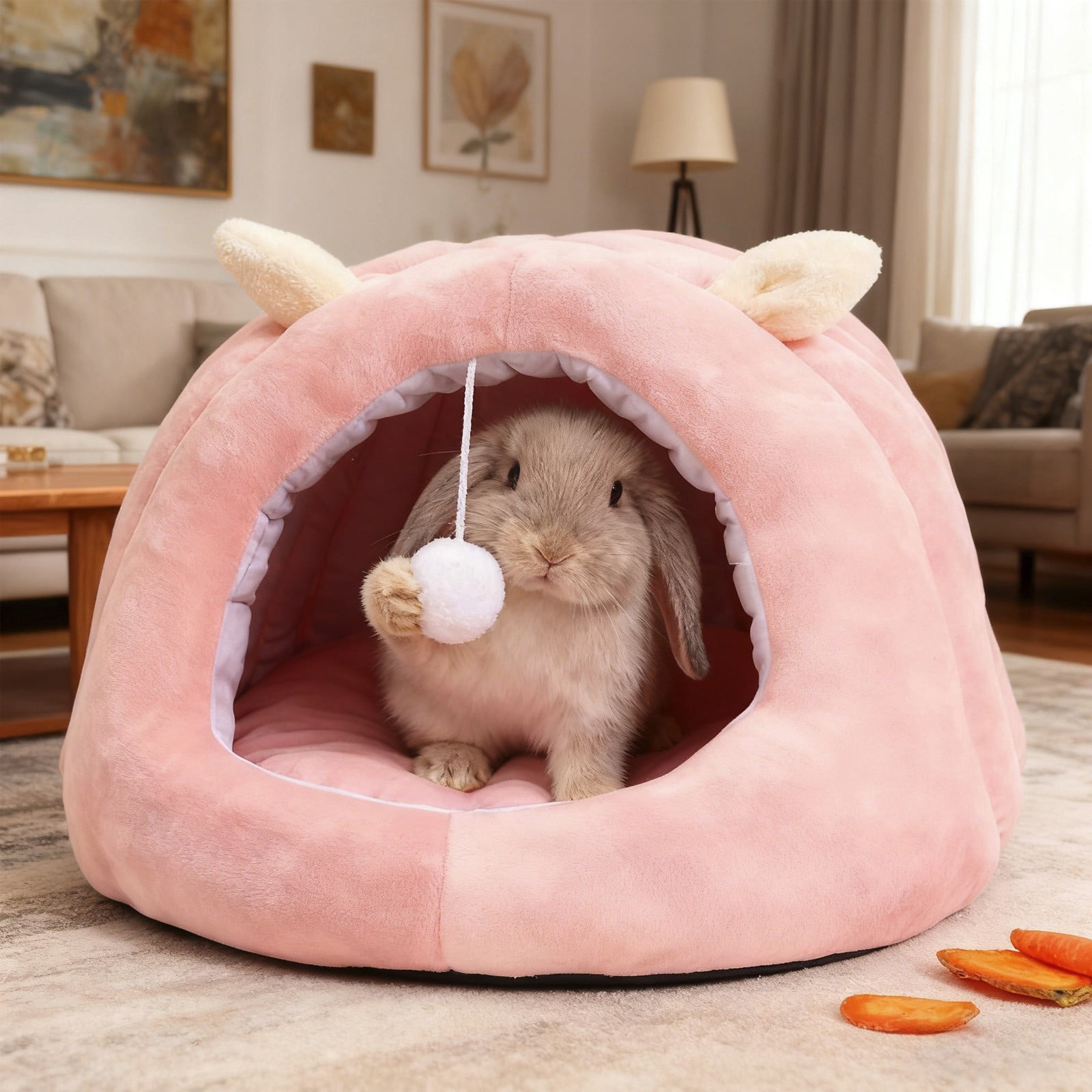 Cat Bed Calming Donut Pet Bed Semi Enclosed Pet House Washable Removable Cushion, Warm Thickened Anti Anxiety Comfortable Support Sleep Nest, for Indoor Winter Sleeping Resting Small Dogs Cats