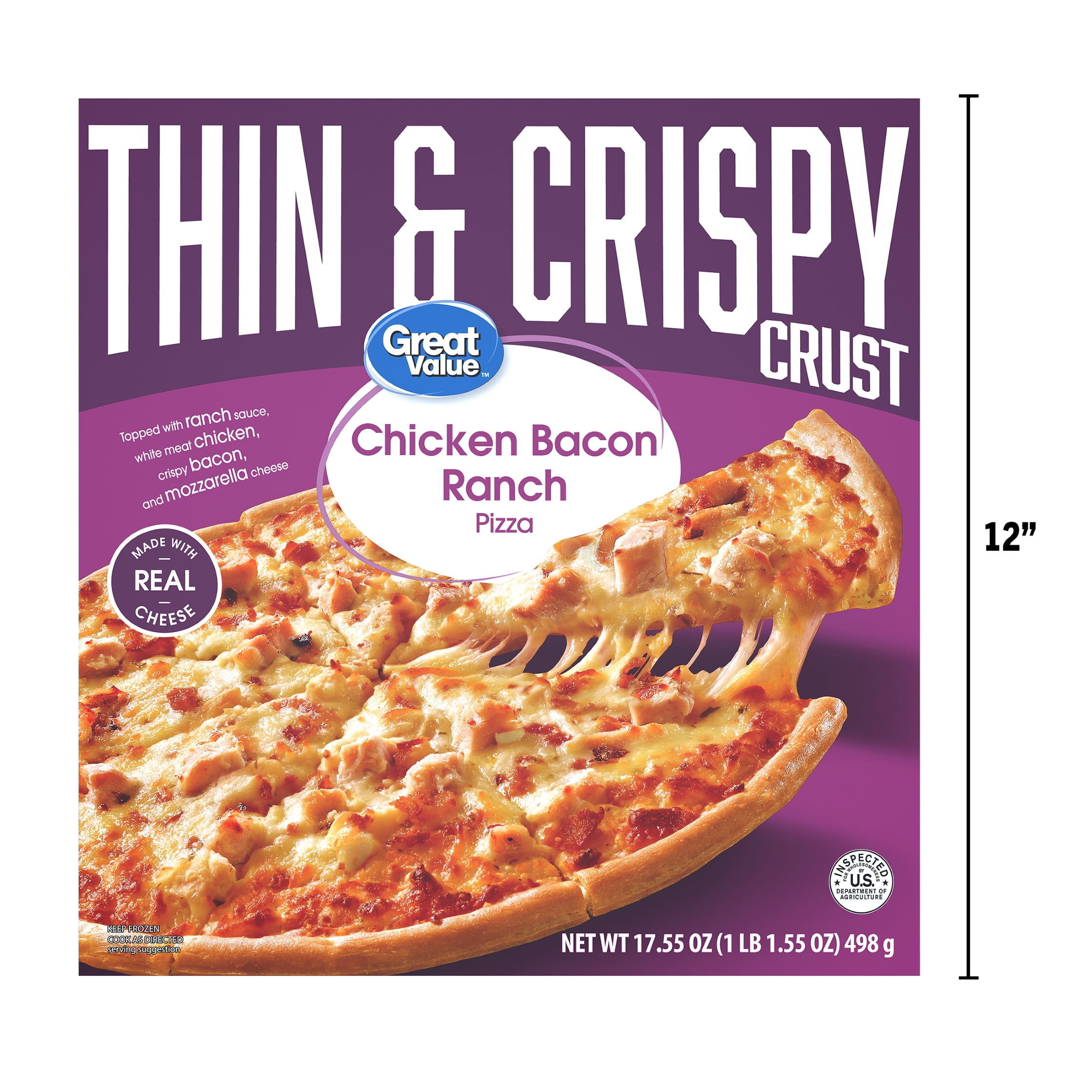 Great Value Thin Crust Chicken Bacon Ranch, 17.55 oz (Frozen)