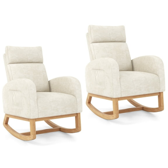 Gymax 2PCS Nursery Rocking Chair Upholstered Chenille Rocker Armchair w/ Side Pocket