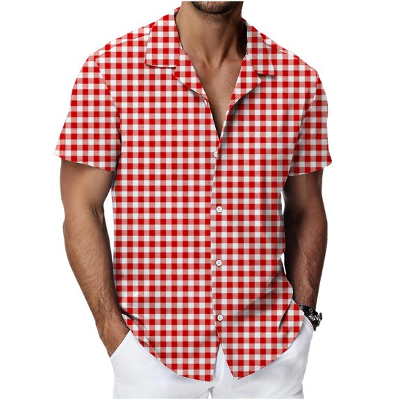 SAWOBUUN Mens Plaid Button Down Shirt Short Sleeve Casual Summer Dress Shirs Lightweight Beach Vacation Tops