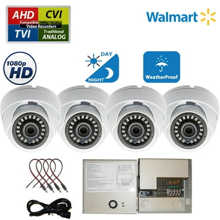 Evertech HD 1080p Dome Security Cameras Set of 4 w/ Power Supply Distribution
