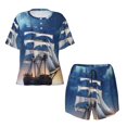 thumbnail image 2 of Yiaed Moonlit Night Sea Sailboat Print Short Sleeve Pajama Sets for Women Casual Crew Neck 2 Piece Lounge Sets Women's Short-Sleeved Pajama-4X-Large, 2 of 5