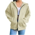 thumbnail image 3 of tklpehg Womens Full Zipper Fleece Hoodies Jackets Long Sleeve Tops Lightweight Casual Going Out Tops Vintage Sweatshirt Classic Solid Color Loose Hooded Pullover (Beige,L), 3 of 6