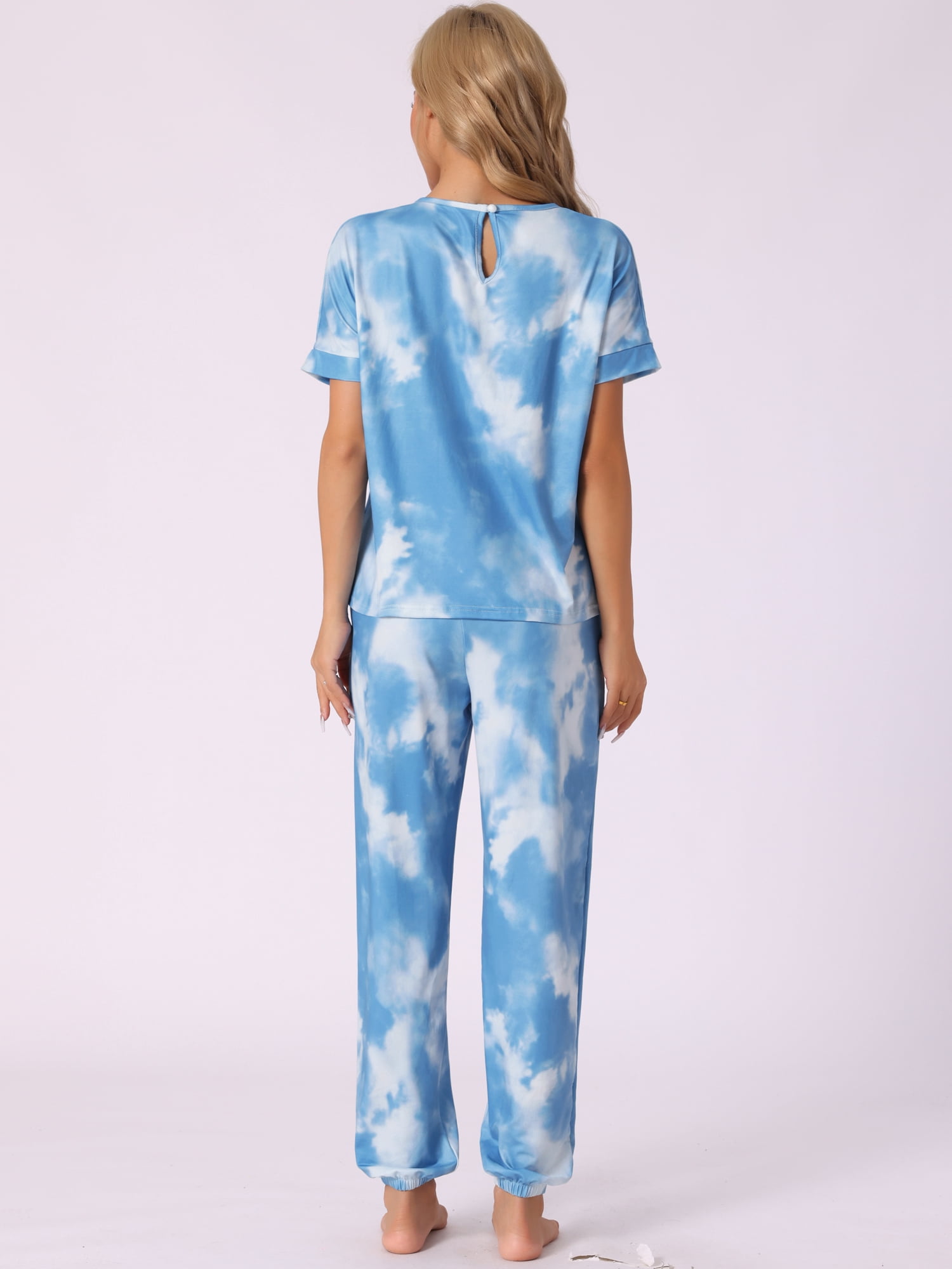 DARING DIVA Women's Tie Dye T-shirts with Pants Pajamas Set M Blue