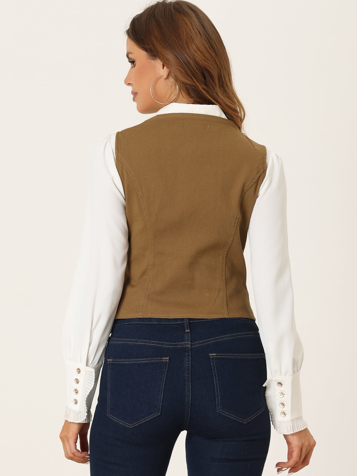 DARING DIVA Women's Sleeveless V Neck Casual Waistcoat Vest Jacket S Brown