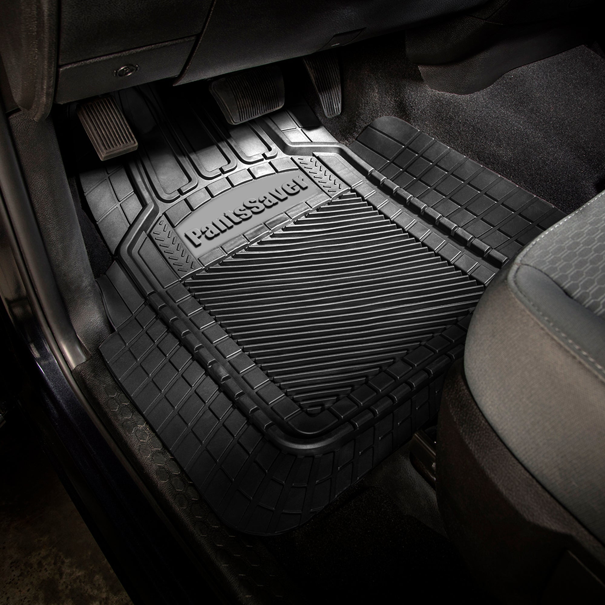 Universal Fit Heavy Duty Rubber Car Accessories Floor Mats All Weather, Waterproof Muddy Mat, Slip-Resistant Interior Cover Protection for Trucks, SUVs, Vans & Cars by PantsSaver, 4PC Full Set, Black