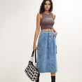 thumbnail image 4 of Women's Utility Midi Skirt with Side Cargo Pockets Button Waistband and Belt Loops - Large, Blue, 4 of 7