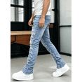 thumbnail image 6 of Men's Straight Leg Stretch Jeans | Light Wash Distressed Frayed Denim | Ripped Detail | 4-Way Flex | Standard & Big & Tall Sizes | Trendy Streetwear Jeans for Men, 6 of 7