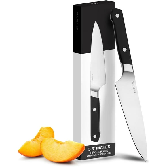 Misen 5.5" Utility Knife – High Carbon Japanese AUS-10 Stainless Steel – Hybrid German & Japanese Blade – Precision Kitchen Knife for Professionals & Home Cooks – Ultimate Cutting Performance - Black