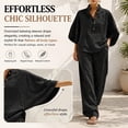 thumbnail image 2 of Women's Batwing Sleeve Linen Cotton Two Piece Set,Casual Shirt & Wide Leg Pants Outfit,Lightweight Summer Lounge Wear, 2 of 7