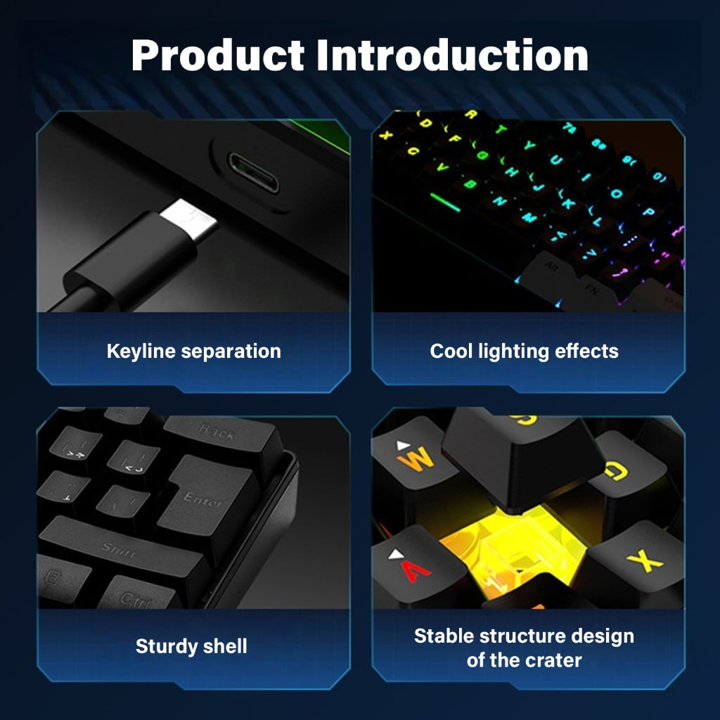 Mechanical Gaming Keyboard LED Backlit Keycap Keyboard 61 Keys Corded Computer Keyboards for Laptop PC Office Work