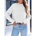 thumbnail image 4 of Women High Neck Oversized Sweaters Batwing Long Sleeve Pullover Loose Chunky Knit Jumper White XXL, 4 of 8