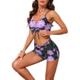thumbnail image 4 of INSPIRE CHIC Women's Tropical Floral Bikini Sets, 2 Piece Adjustable Spagehetti Straps Drawstring Tops BoyShorts Swimwear Bathing Suits X-Large Black-Purple Flower, 4 of 5