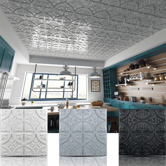 Art3d 12-Pack Drop Ceiling Tiles, 2ft x 2ft PVC Ceiling Panel, Covering 48 Sq.ft-White