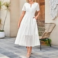 thumbnail image 2 of Wdgfv Women's 2026 Summer Short Sleeve Maxi Dress Casual V Neck Hollow Out Eyelet Ruffle Swing A Line Long Dresses White XS, 2 of 5