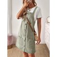 thumbnail image 5 of Womens Green Denim Pinafore Dress, Casual Front Button A-Line Overall, 5 of 8