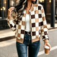 thumbnail image 2 of Zijinkuiwen Women Checkered Print Bomber Jacket Zip Up Long Sleeve Ribbed Trim Outerwear for Casual Daily Wear, 2 of 6
