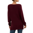 thumbnail image 5 of JWD Women's V-Neck Long Sleeve Side Split Loose Casual Knit Pullover Sweater Blouse Wine Red-Large, 5 of 5