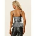 thumbnail image 3 of DARING DIVA Women's Spaghetti Strap Ruffles Peplum Sequin Tank Top L Black, 3 of 6