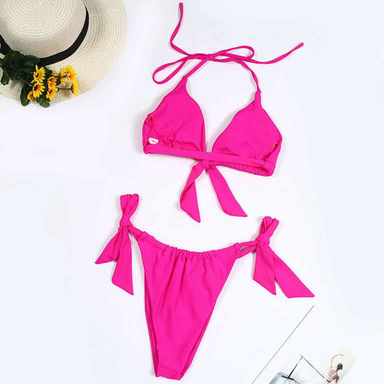 Hot Pink Pure Color Two Piece Bikinis Swimwear Bathsuit