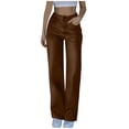 thumbnail image 6 of Women's Faux Leather Pants Elastic Waist Straight Leg Pants with Pockets Leather Motorcycle Pants Loose Solid Color Boyfriend Pants Streetwear Y2K Outfit, 6 of 7